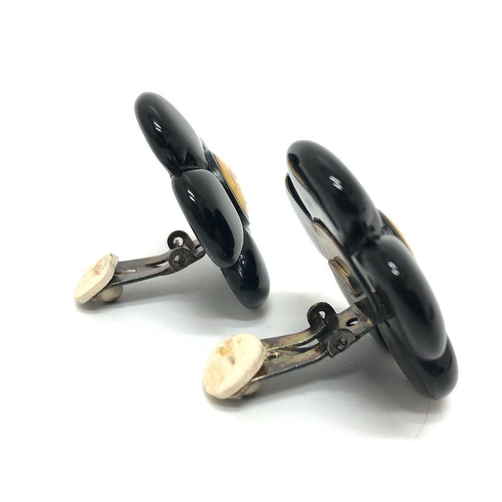 CHANEL Earring plastic black 96P COCO Mark Flower Black