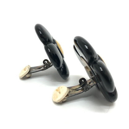 CHANEL Earring plastic black 96P COCO Mark Flower Black