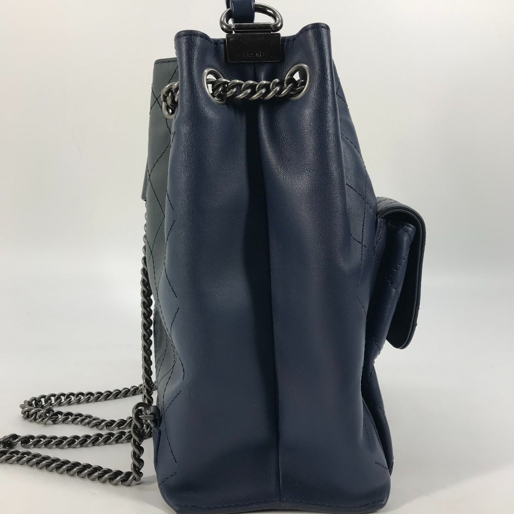 CHANEL Shoulder Bag leather blue Shoulder Matelasse CC COCO Mark Chain