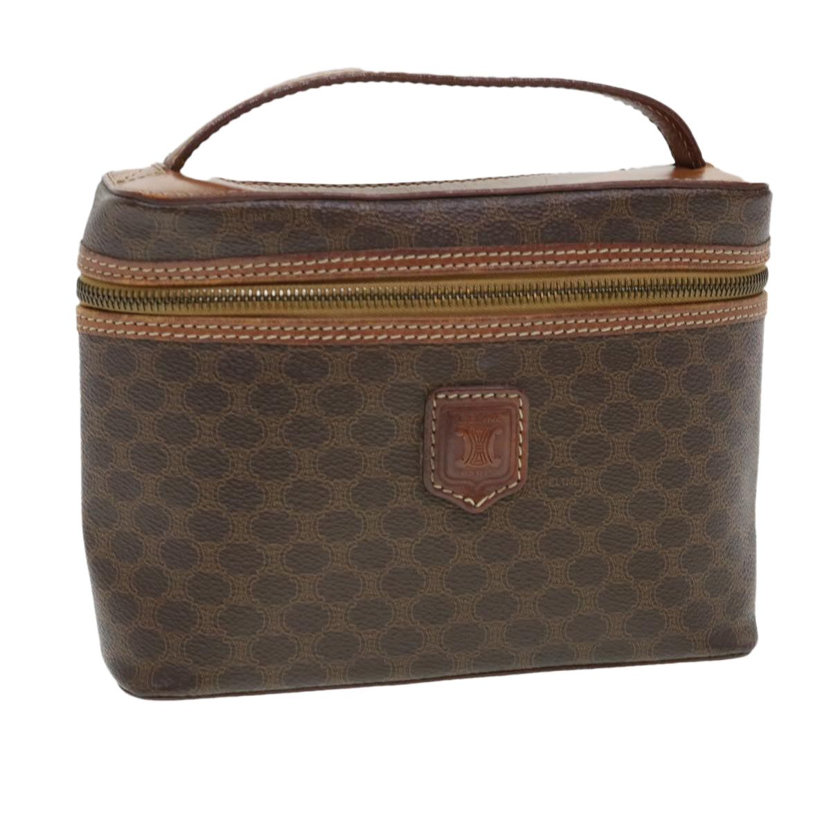 Luxury CELINE Macadam Canvas Hand Bag PVC Leather Brown  38356