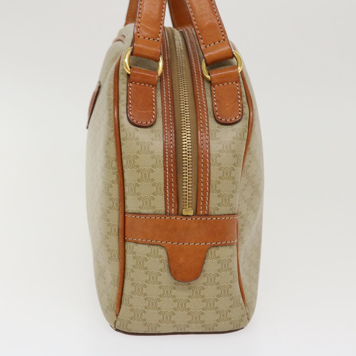 Luxury CELINE Macadam Canvas Hand Bag PVC Leather Beige  38694