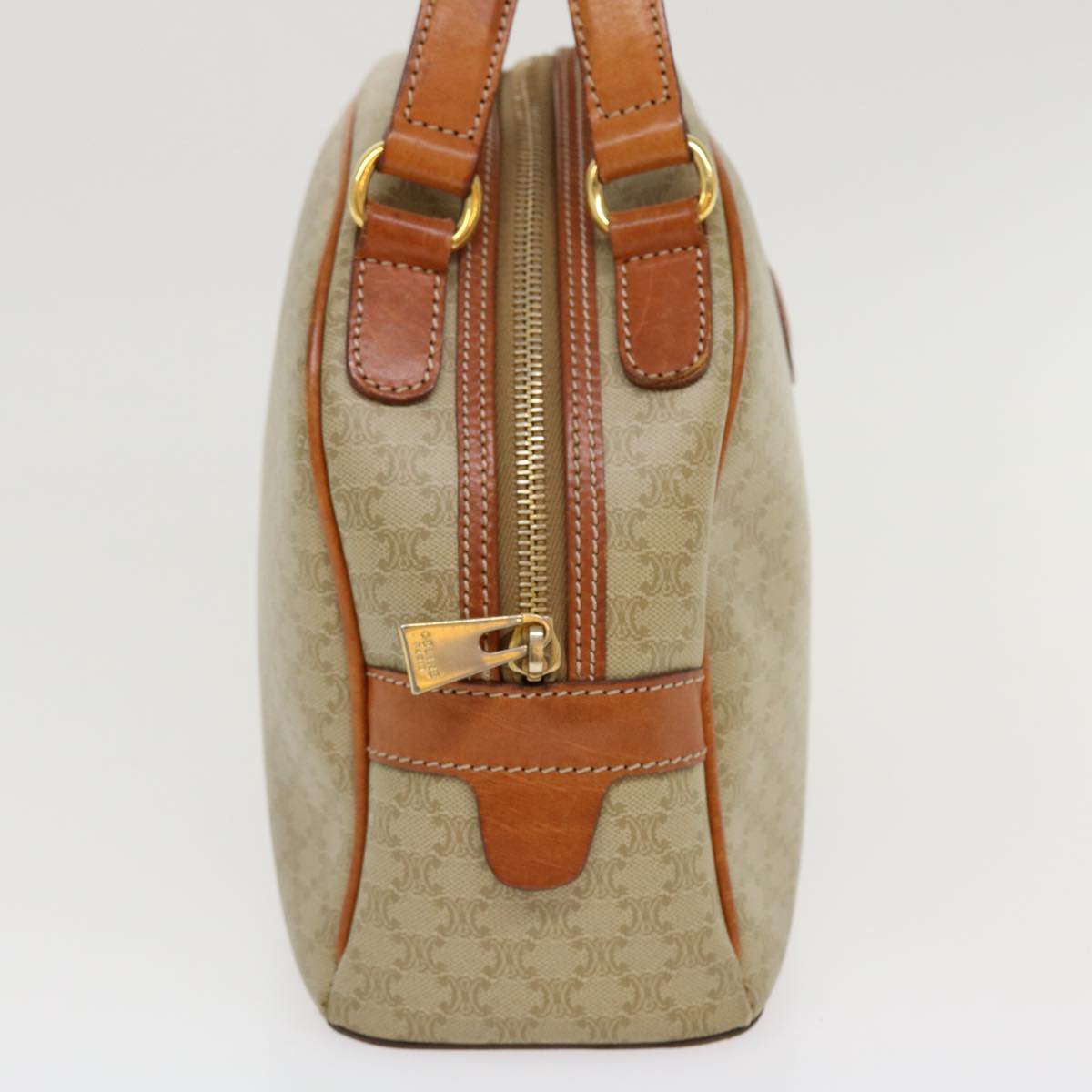 Luxury CELINE Macadam Canvas Hand Bag PVC Leather Beige  38694