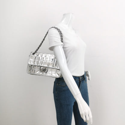 Chanel Ice Cube Chocolate Bar Classic Flap Metallic Silver PVC with Leather