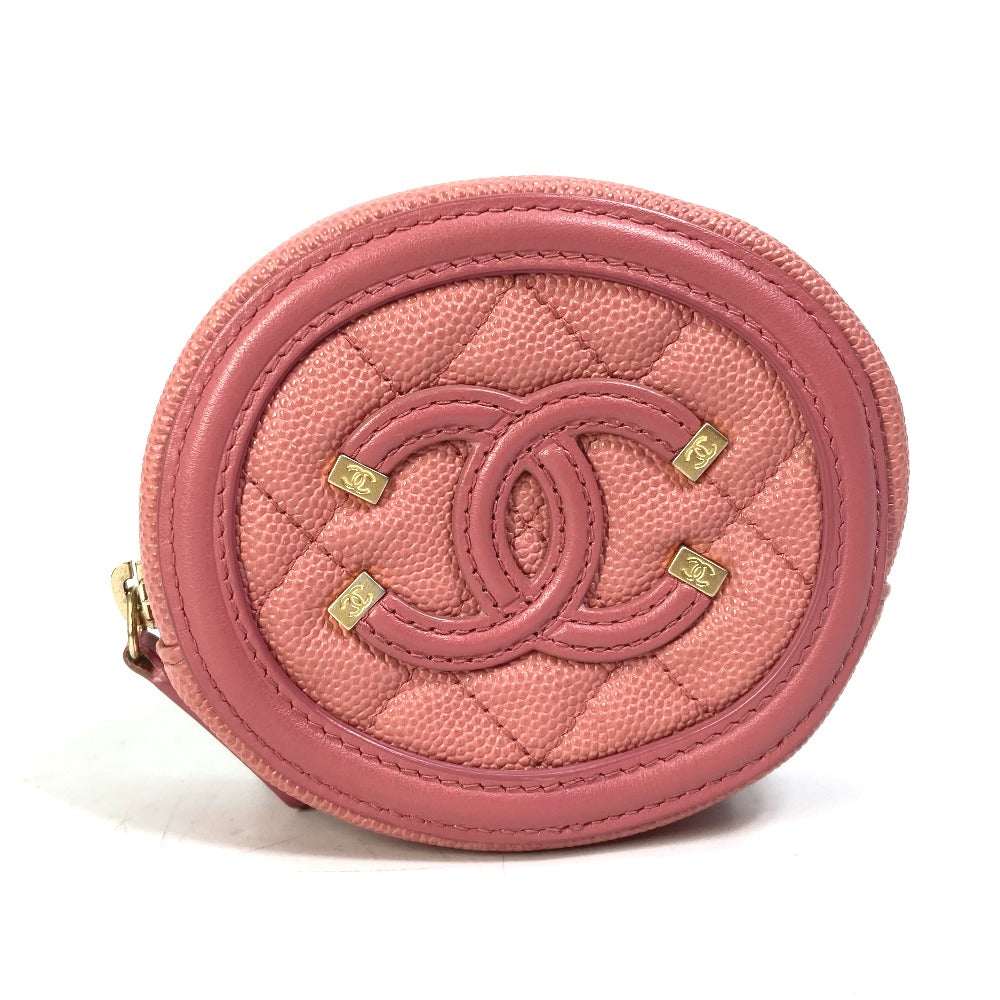 CHANEL Coin case Caviar skin pink Wallet Coin Pocket Round filigree Women