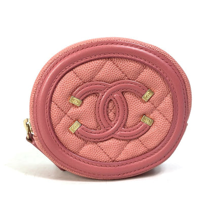 CHANEL Coin case Caviar skin pink Wallet Coin Pocket Round filigree Women