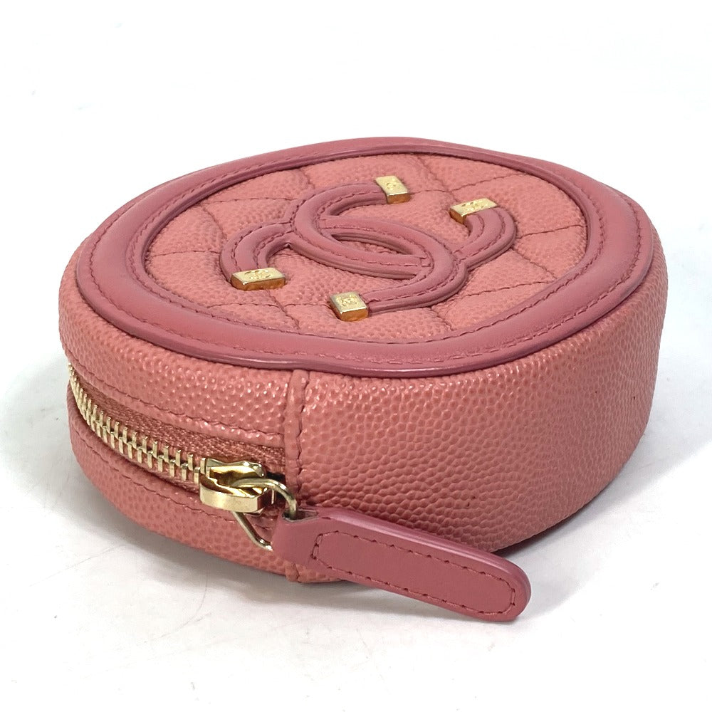 CHANEL Coin case Caviar skin pink Wallet Coin Pocket Round filigree Women
