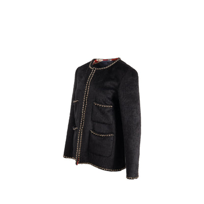 Chanel size 38 19B jacket llama / wool with chain detail black