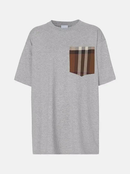 Luxury Burberry WoMen's Check Pocket Short Sleeve T-Shirt Grey