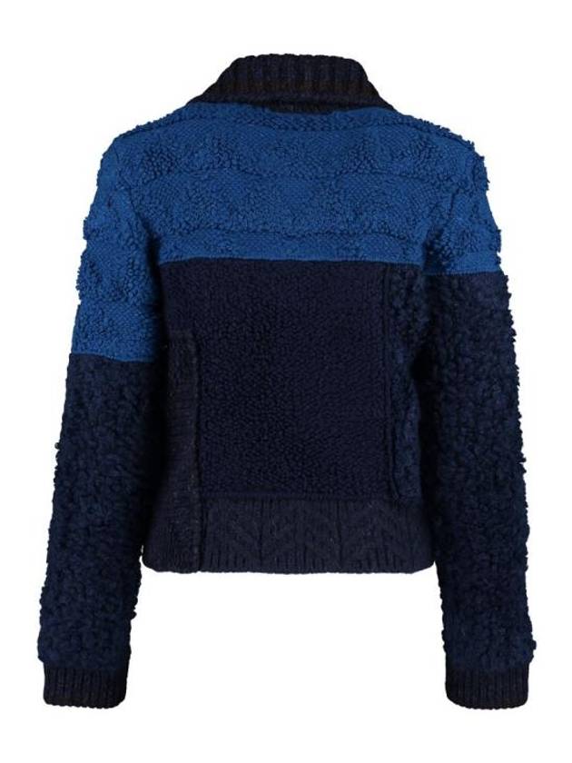 Luxury Bottega Veneta Patchwork Wool Knit Top Navy