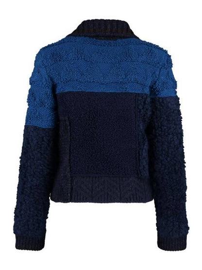 Luxury Bottega Veneta Patchwork Wool Knit Top Navy