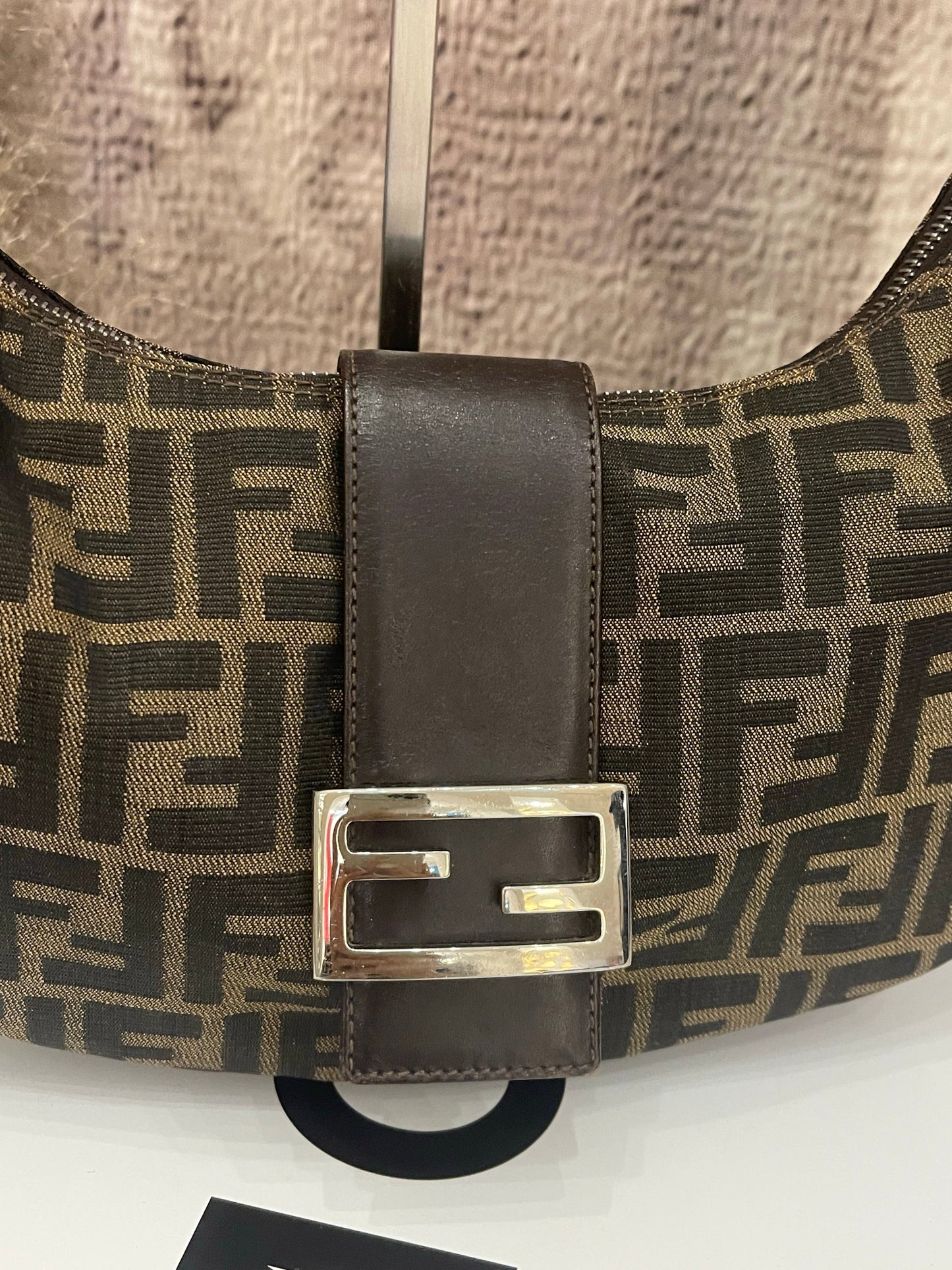 Fendi Croissant Shoulder Bag Medium Zucca Monogram Canvas