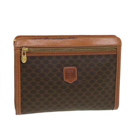 Luxury CELINE Macadam Canvas Clutch Bag PVC Leather Brown  39179
