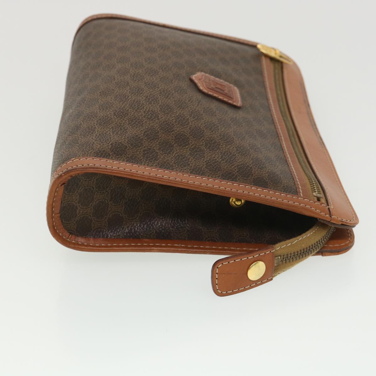 Luxury CELINE Macadam Canvas Clutch Bag PVC Leather Brown  39179