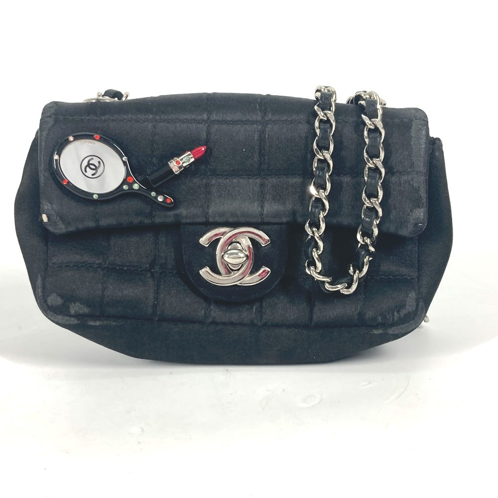 CHANEL Shoulder Bag Satin black bag pochette Lipstick Mirror CC COCO Mark Women