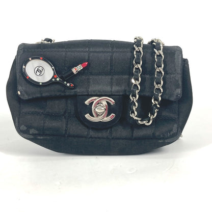 CHANEL Shoulder Bag Satin black bag pochette Lipstick Mirror CC COCO Mark Women