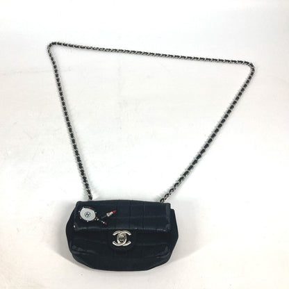 CHANEL Shoulder Bag Satin black bag pochette Lipstick Mirror CC COCO Mark Women