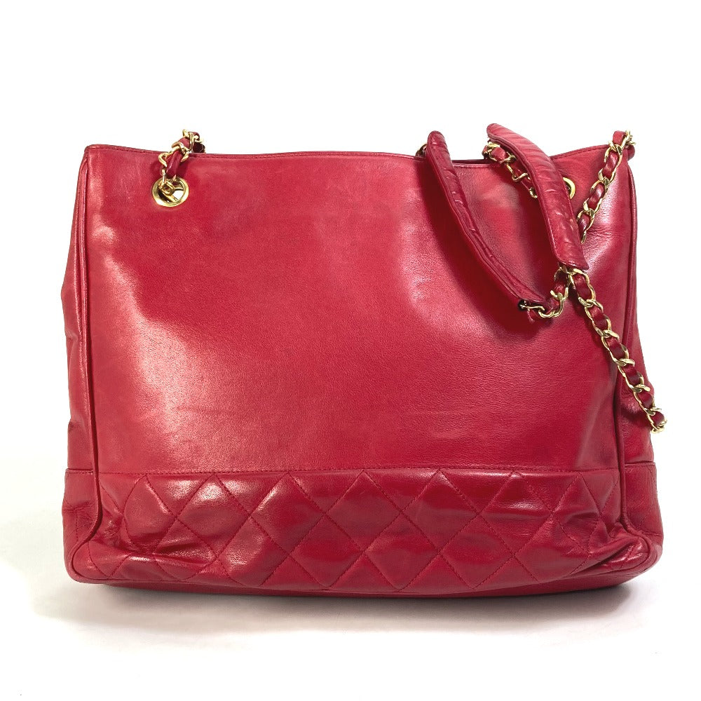 CHANEL Shoulder Bag leather Red vintage quilting matelasse Women