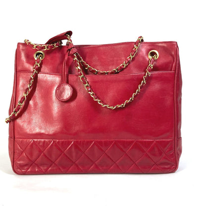 CHANEL Shoulder Bag leather Red vintage quilting matelasse Women