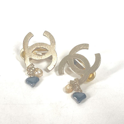CHANEL Earring metal gold 05A logo CC COCO Mark Faux Pearl Heart Women