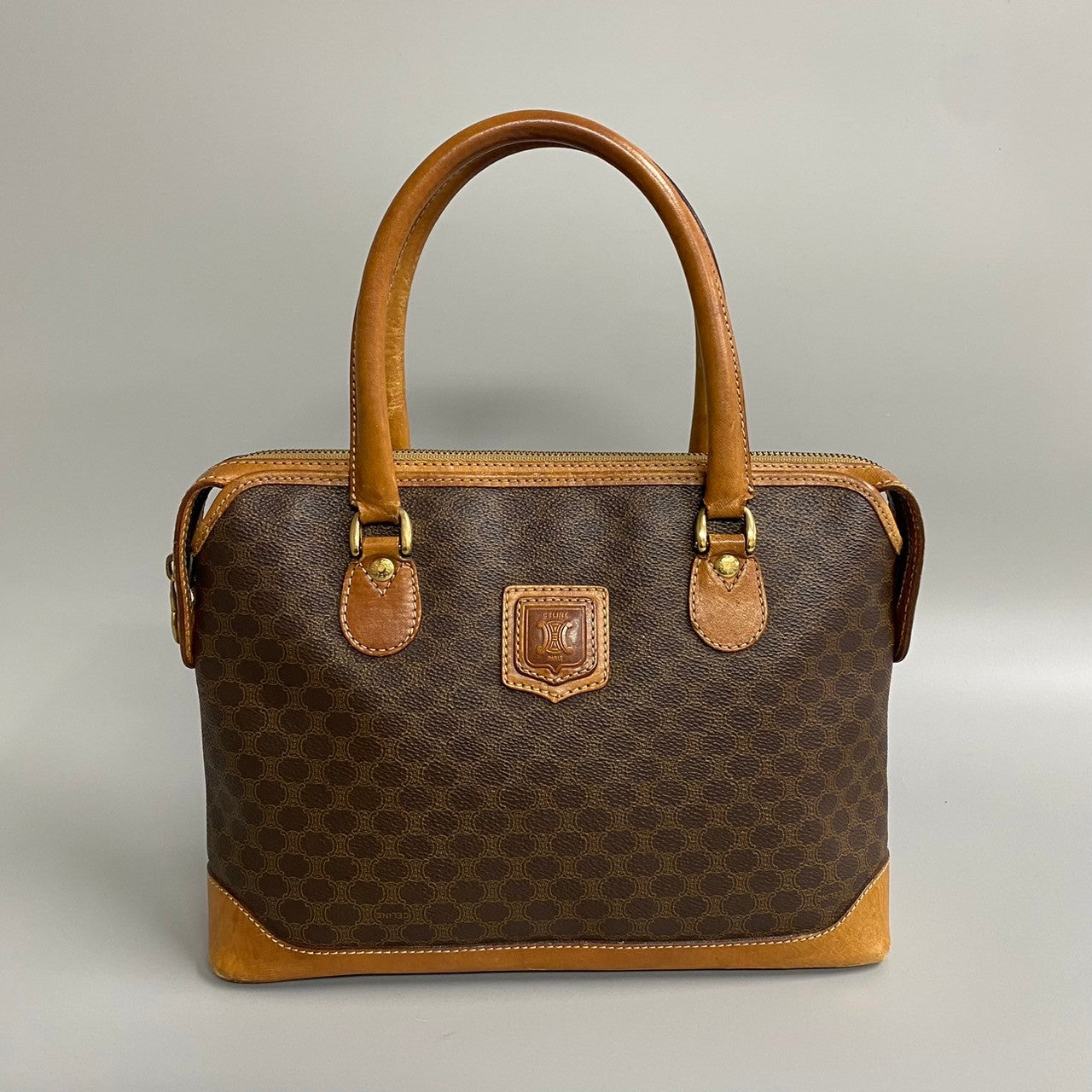 CELINE Handbag Leather, PVC Brown Macadam Women(Unisex)