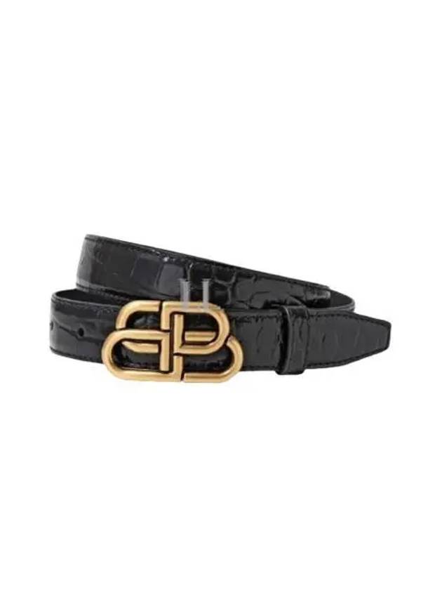 Luxury Balenciaga Trending 2025 WoMen's Crocodile Embossed BB Buckle Thin Belt Black