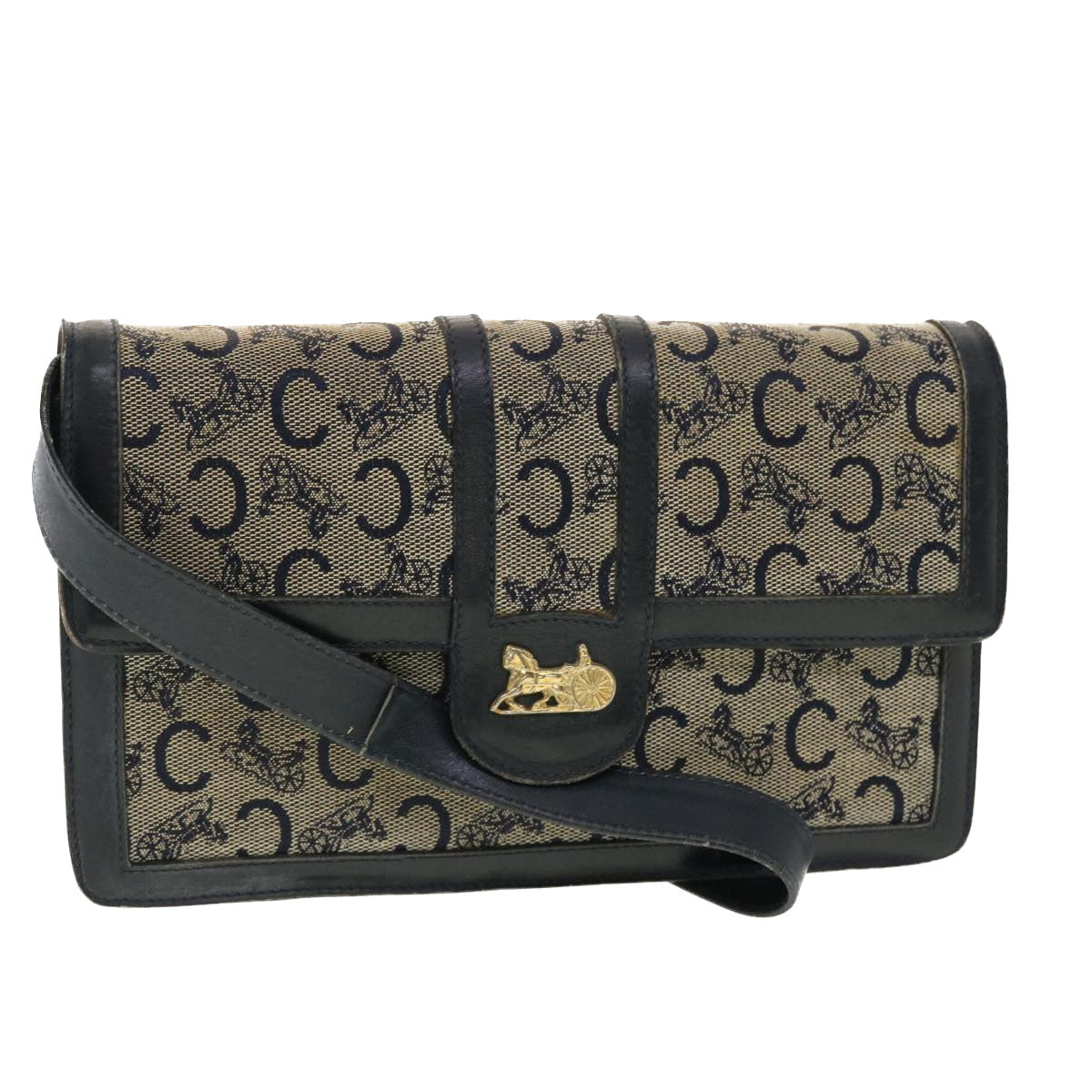 Luxury CELINE C Macadam Canvas Shoulder Bag Navy  39617