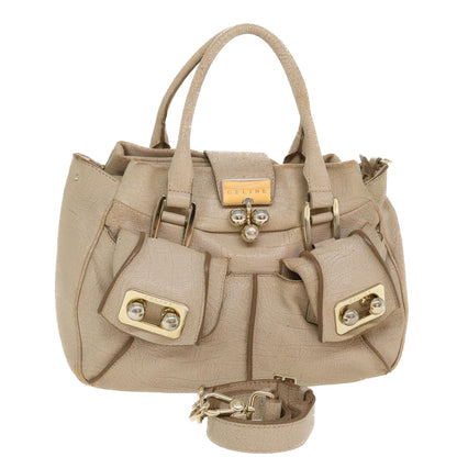 Luxury CELINE Hand Bag Leather 2way Beige  39619