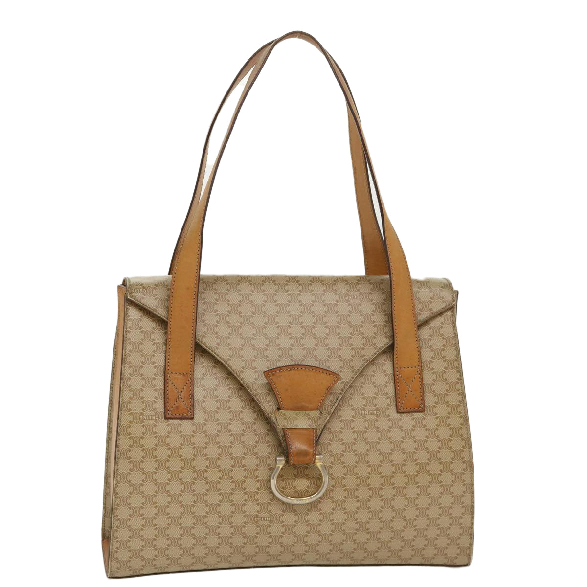 Luxury CELINE Macadam Canvas Shoulder Bag PVC Leather Brown Beige  39943