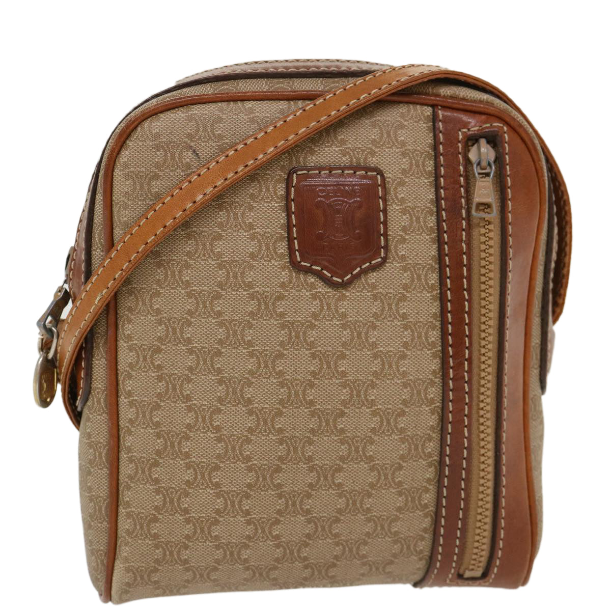 Luxury CELINE Macadam Canvas Shoulder Bag PVC Leather Beige  39944