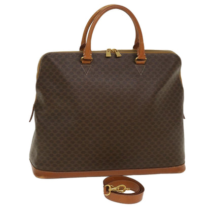 Luxury CELINE Macadam Canvas Boston Bag PVC Leather 2way Brown  39945