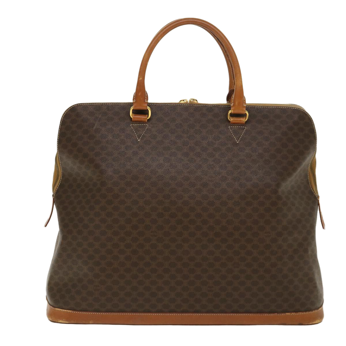 Luxury CELINE Macadam Canvas Boston Bag PVC Leather 2way Brown  39945
