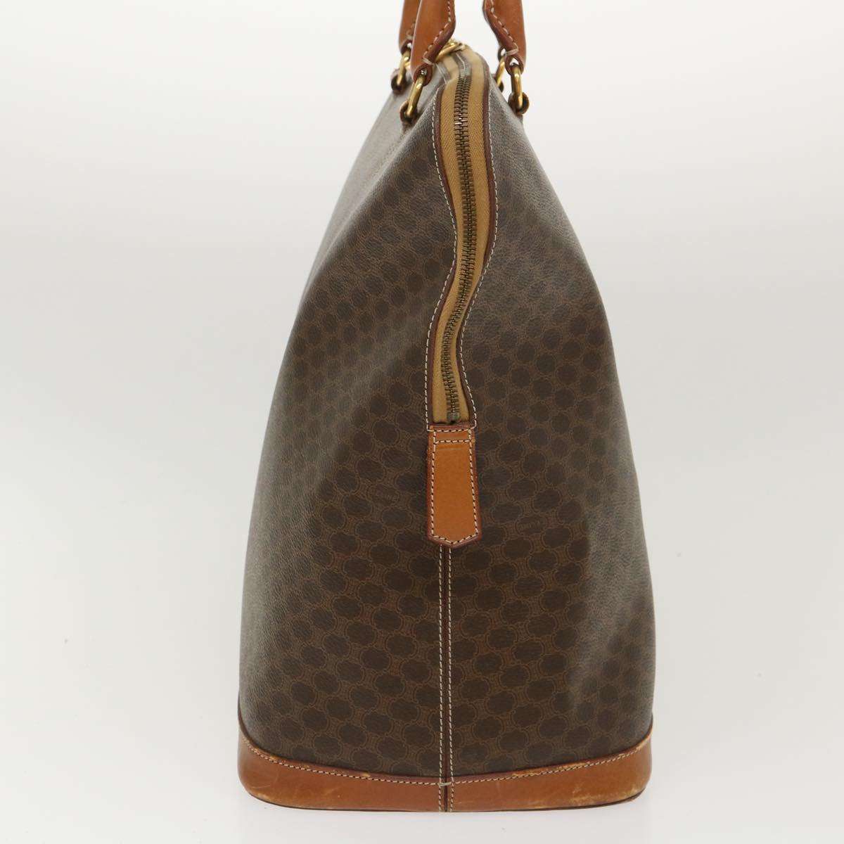 Luxury CELINE Macadam Canvas Boston Bag PVC Leather 2way Brown  39945