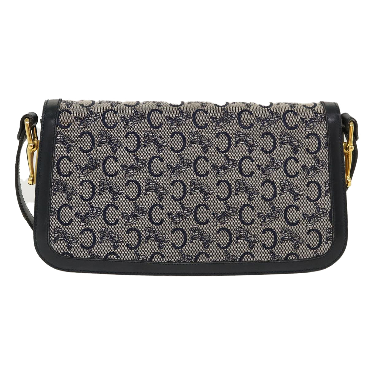 Luxury CELINE C Macadam Canvas Horse Carriage Shoulder Bag Navy  39947