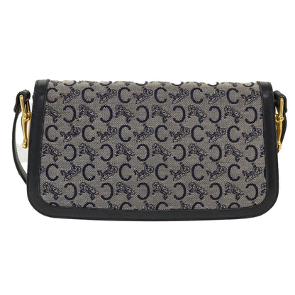 Luxury CELINE C Macadam Canvas Horse Carriage Shoulder Bag Navy  39947