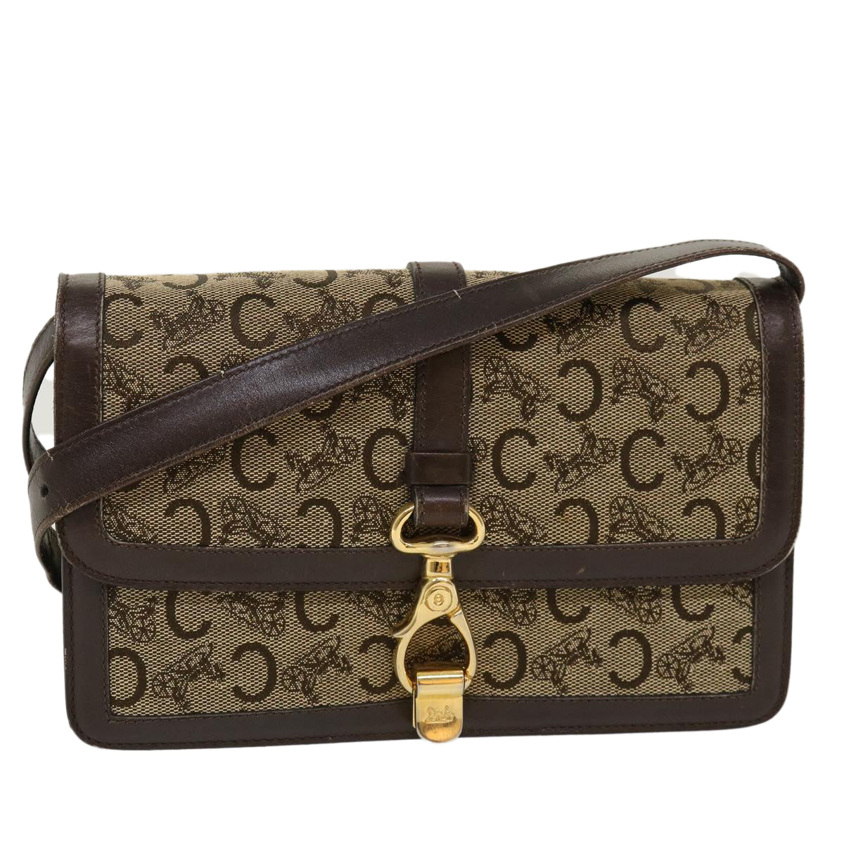 Luxury CELINE C Macadam Canvas Horse Carriage Shoulder Bag Brown  39949