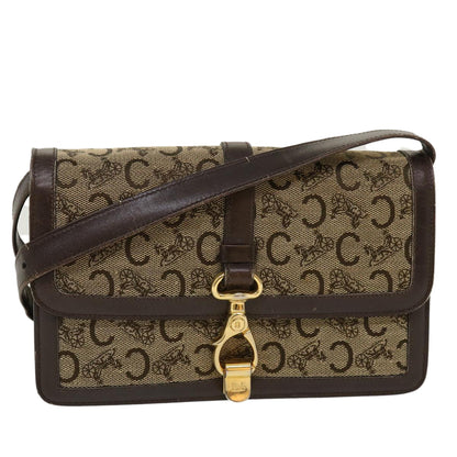 Luxury CELINE C Macadam Canvas Horse Carriage Shoulder Bag Brown  39949