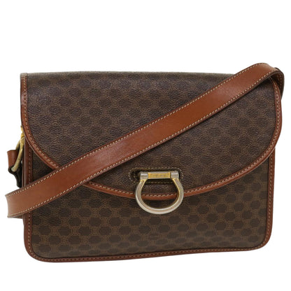 Luxury CELINE Macadam Canvas Shoulder Bag PVC Leather Brown  39968