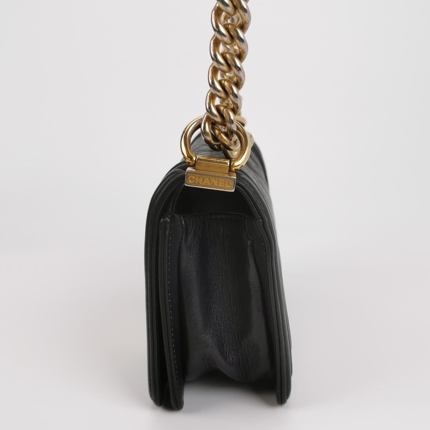 Chanel Le Boy Small Black Lambskin Leather Antiqued Gold Hardware