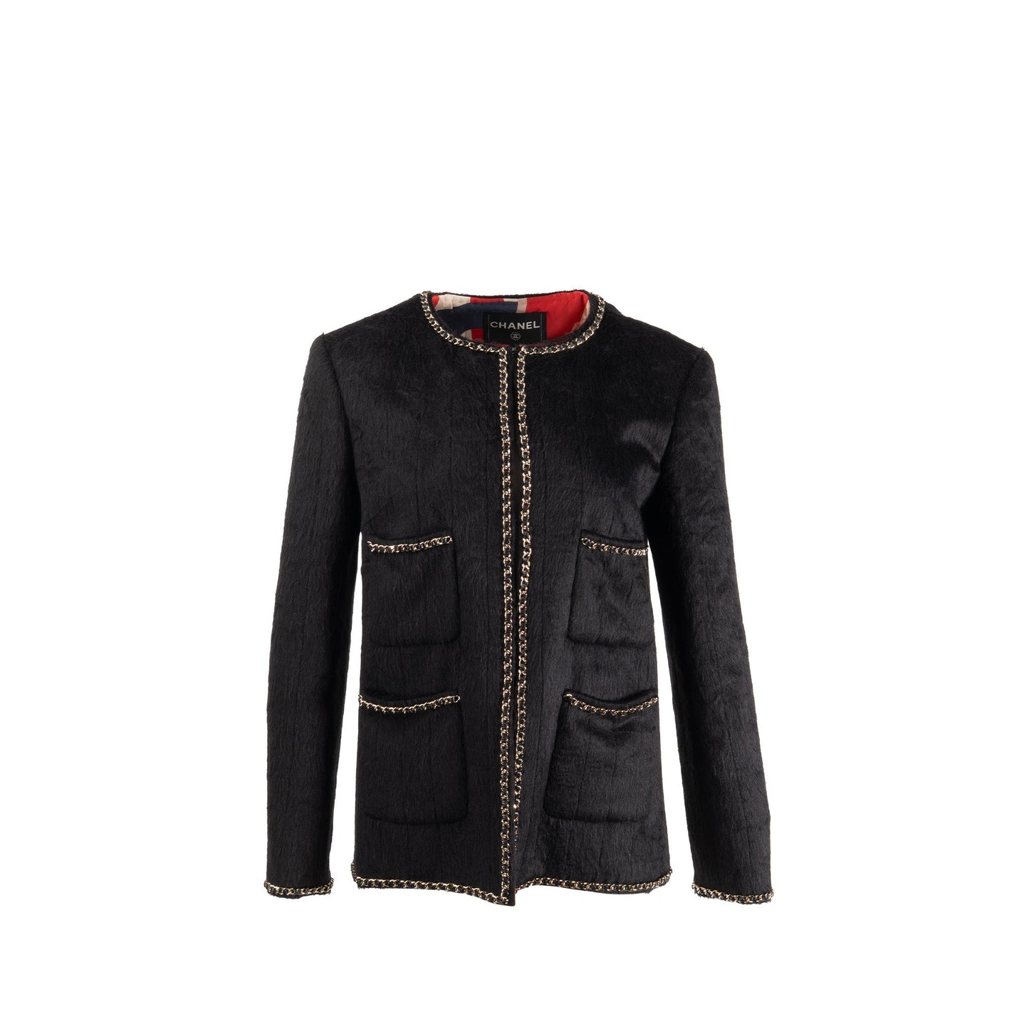 Chanel size 38 19B jacket llama / wool with chain detail black