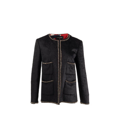 Chanel size 38 19B jacket llama / wool with chain detail black