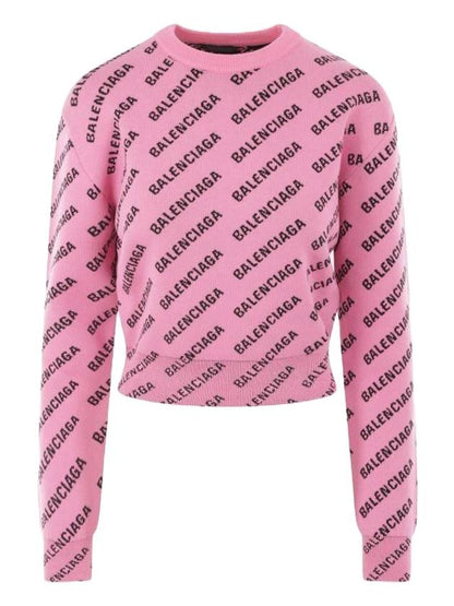 Luxury Balenciaga Trending 2025 Mini All-Over Logo Knit Top Pink