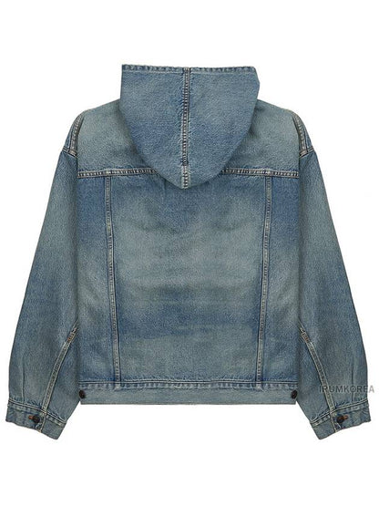 Luxury Balenciaga Trending 2025 Washed Effect Denim Hoodie Blue