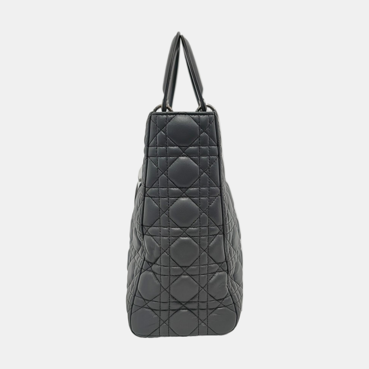 Lady Dior Large Dark Grey Lambskin Cannage Leather Silver Hardware