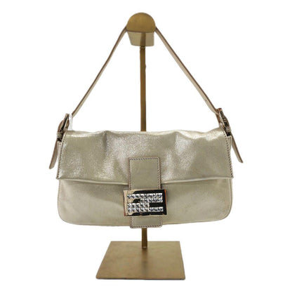 FENDI Baguette 1997 White Pearlescent Fabric Crystal Buckle Shoulder Bag