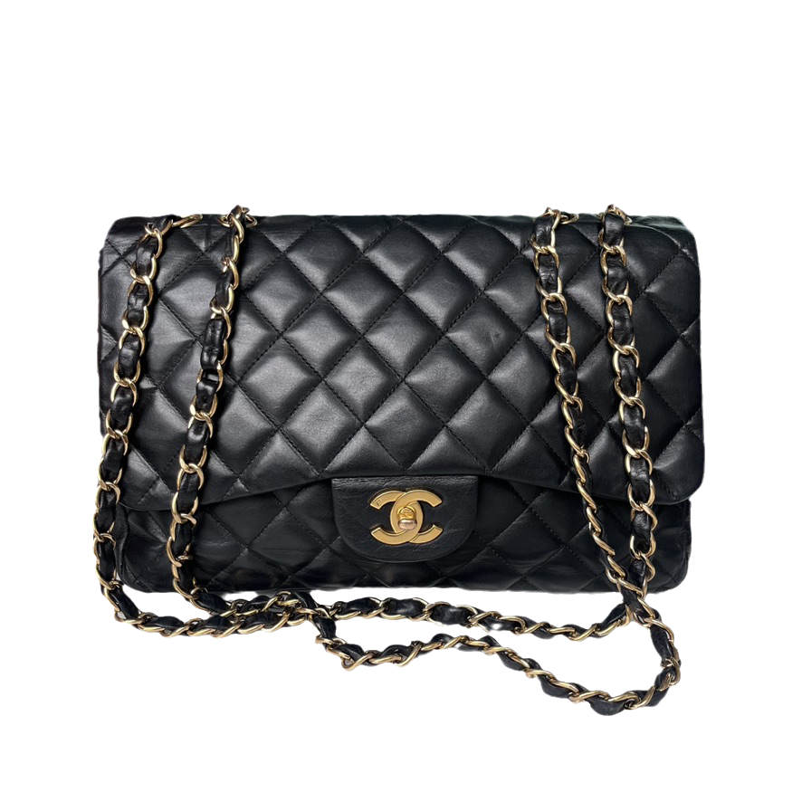 Chanel Classic Flap Jumbo Vintage Black Lambskin Leather with 24k Gold Hardware