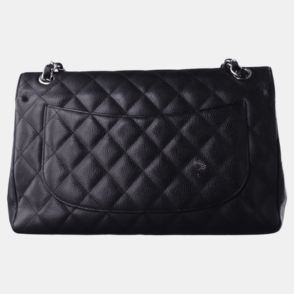 Chanel Classic Flap Jumbo 2010 Black Caviar Leather Double Flap with Silver Hardware