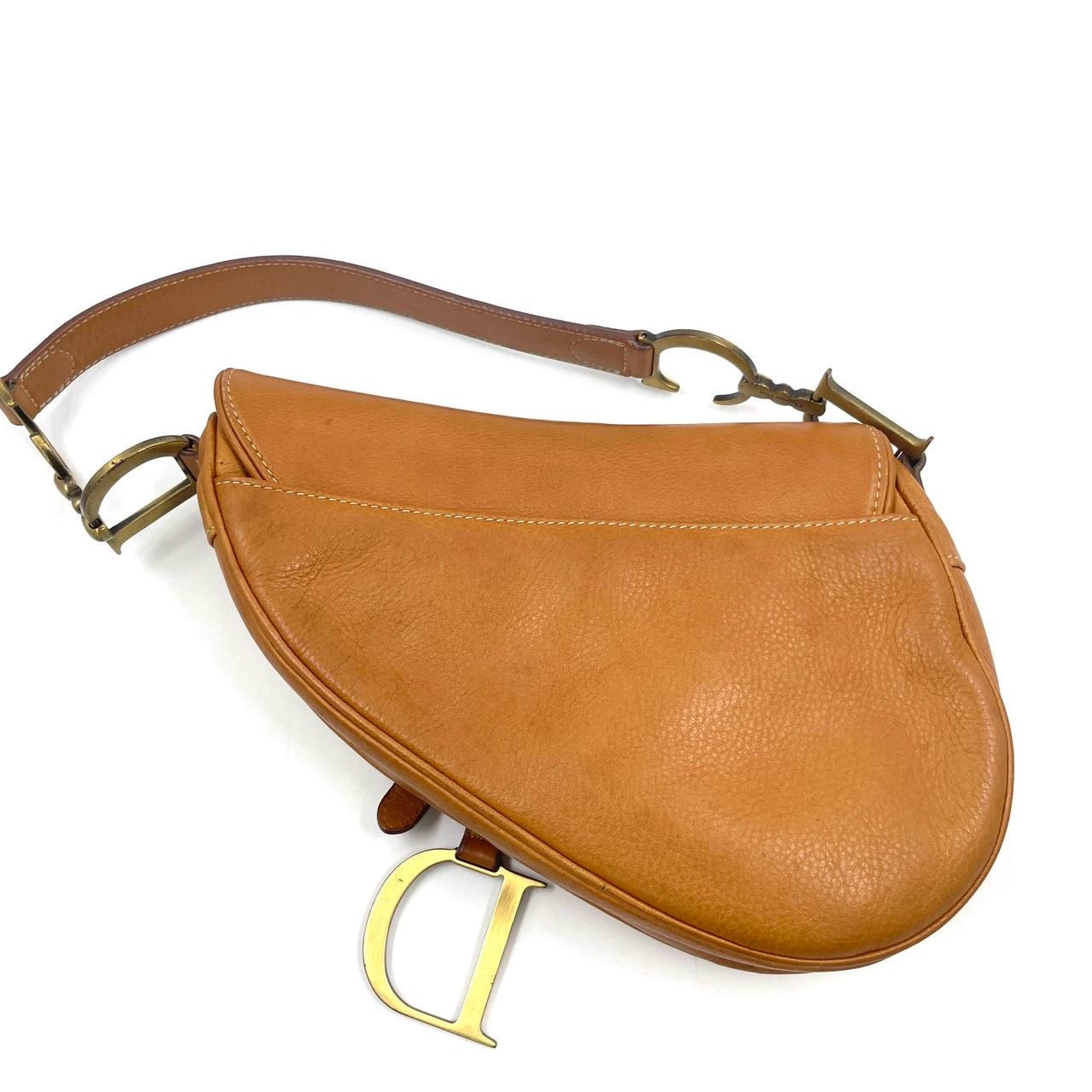 Dior Saddle Vintage Tan Brown Calfskin Leather Gold Hardware Shoulder Bag