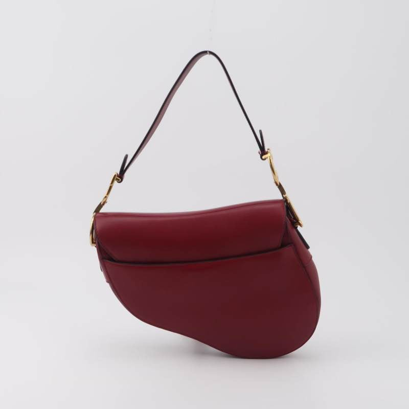 Dior Saddle Shoulder Bag Medium Red Smooth Leather Gold Hardware