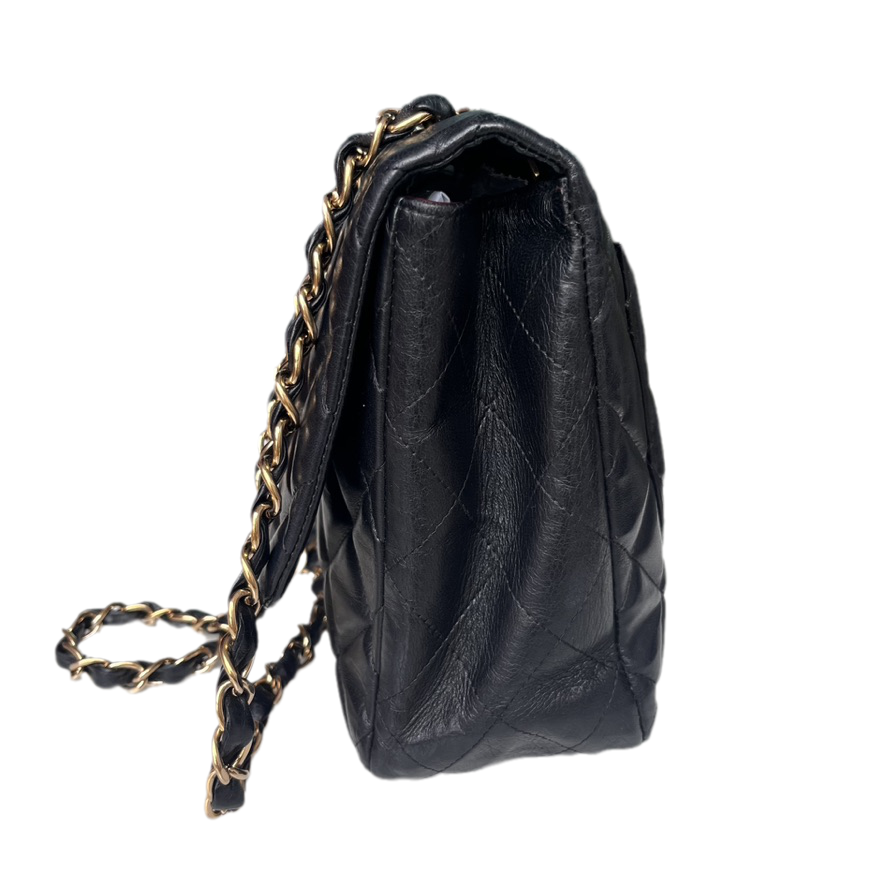 Chanel Classic Flap Jumbo Vintage Black Lambskin Leather with 24k Gold Hardware