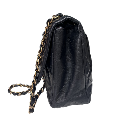 Chanel Classic Flap Jumbo Vintage Black Lambskin Leather with 24k Gold Hardware